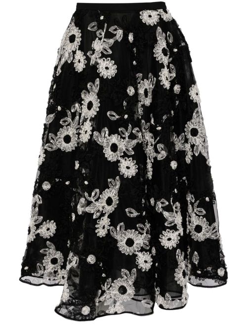 All-over floral embroidery A-line skirt - Black