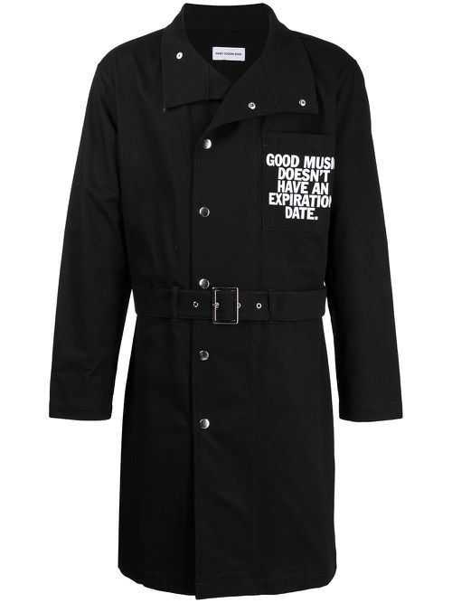 Slogan-print cotton coat - Black