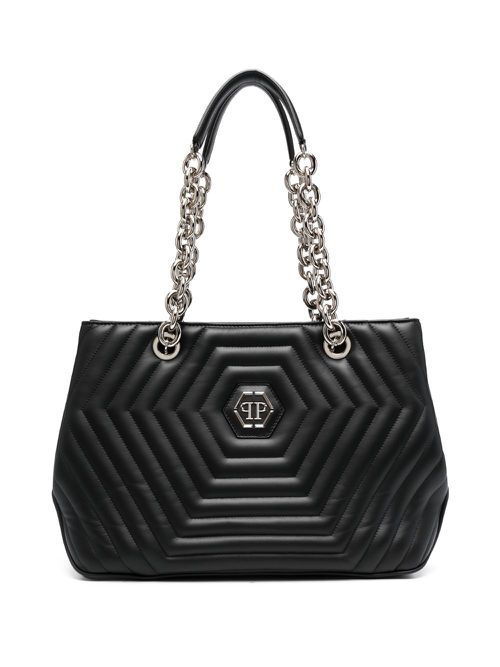 Hexagon quilted leather shoulder bag - Black