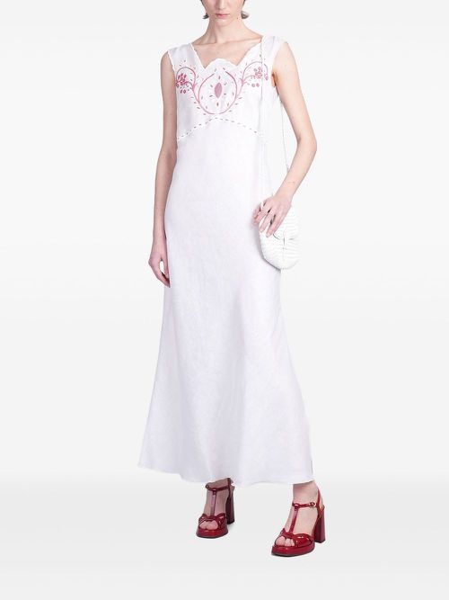 HOLY CAFTAN embroidery-detail midi dress - White