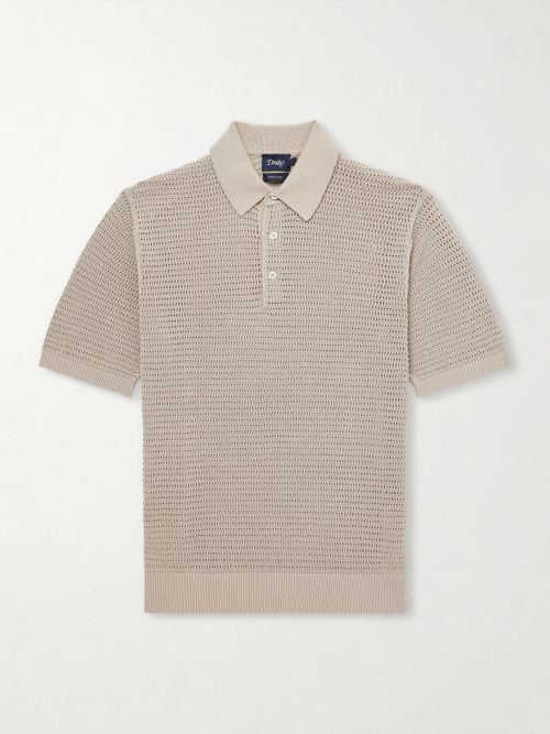 Mesh-Knit Cotton Polo Shirt