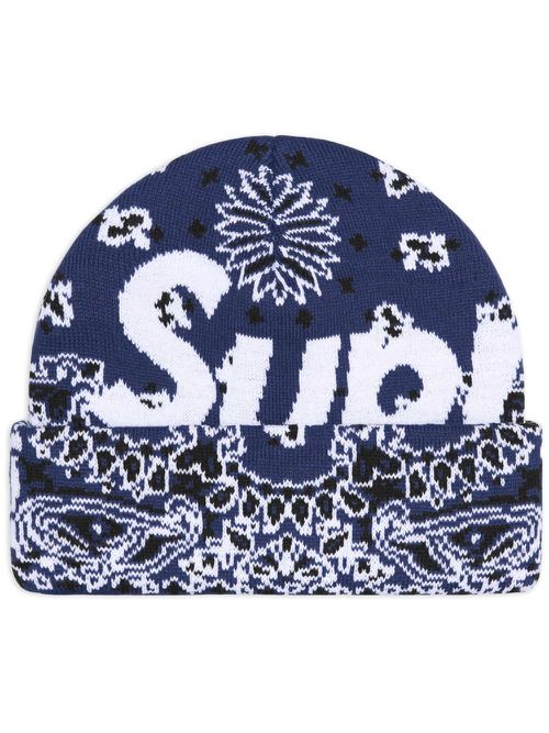 Bandana-print beanie hat - Blue
