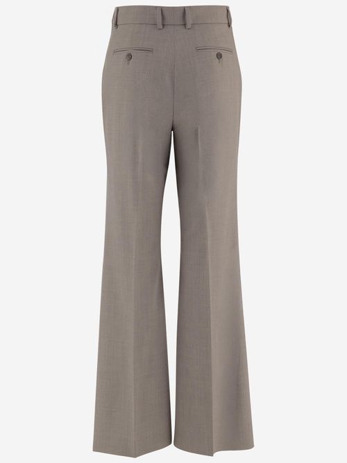 Wide-Leg Wool-Blend Trousers — Beige