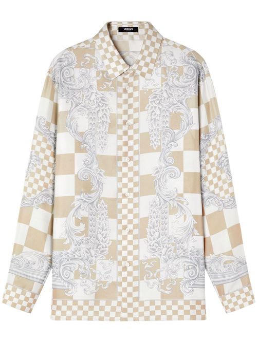 Medusa-print checked silk shirt - Neutrals