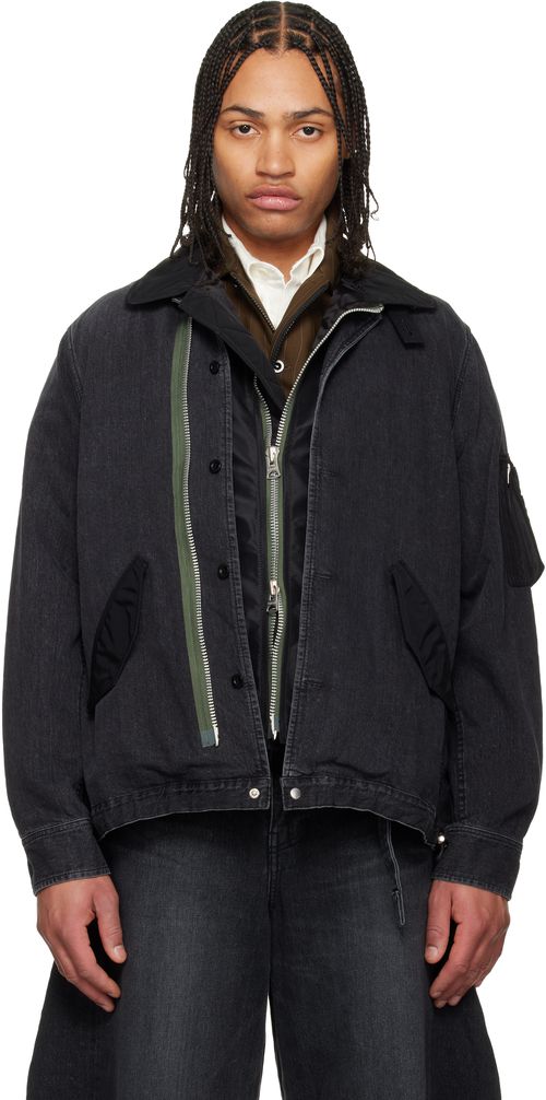 Black Nylon Twill Denim Jacket