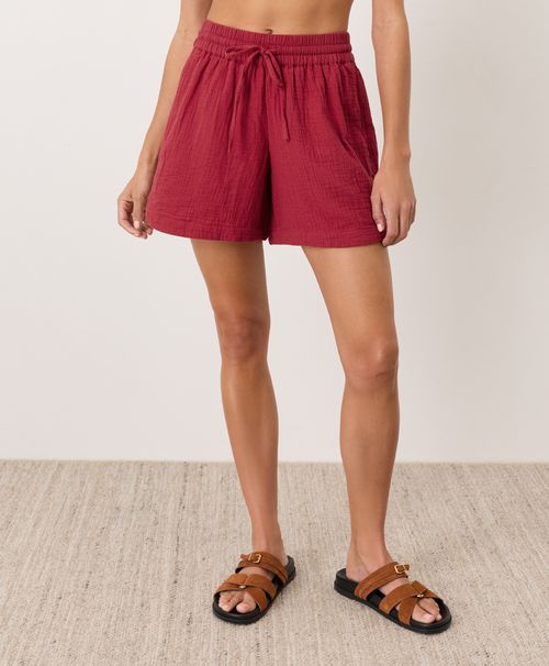 Women's Poppy Red Coastal Double Gauze Curved Hem Short