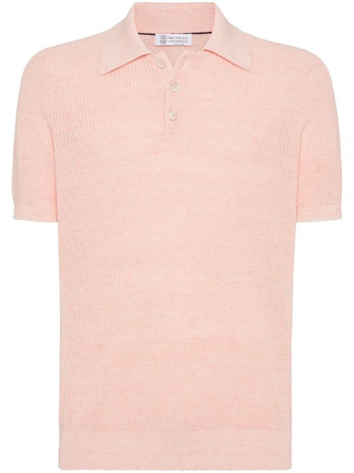 Ribbed-knit polo shirt - Pink