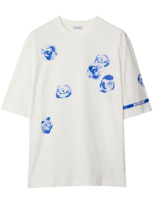 Rose-print cotton T-shirt - White