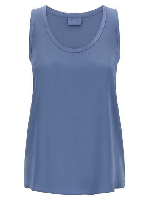 Stretch Silk Satin Tank Top — Blue