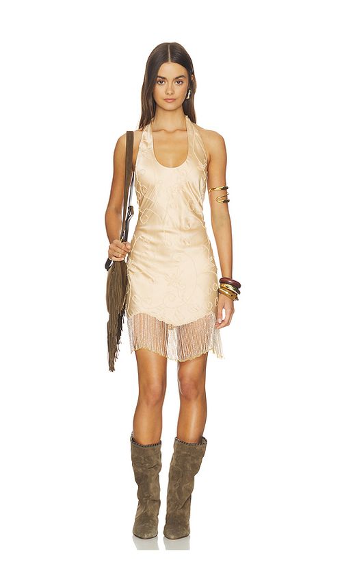 Stone Cold Fox x REVOLVE Kovi Beaded Mini Dress in Metallic Gold. L. Also in M, S, XL