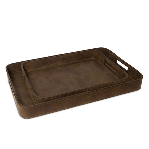 Derby Rectangle Leather Trays, Set of 2