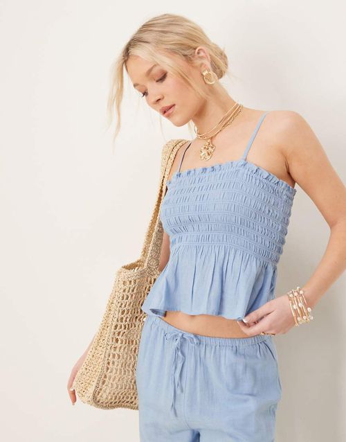 Iisla & Bird ruffle beach top co-ord in blue