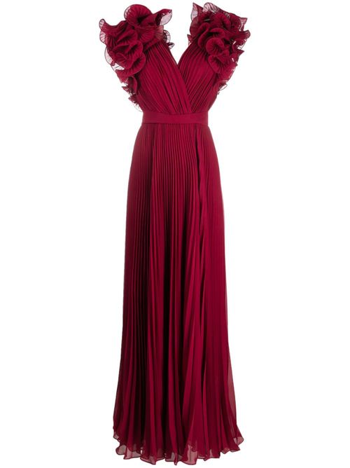 Plissé-effect silk maxi dress - Red