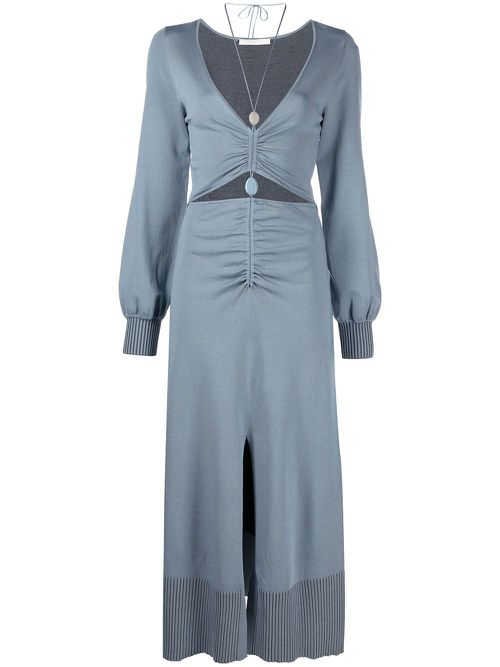 Ruched cut-out midi dress - Blue
