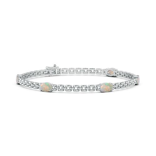 Angara 1.4 Carats Five Stone Oval Opal Station Link Bracelet in 14K White Gold