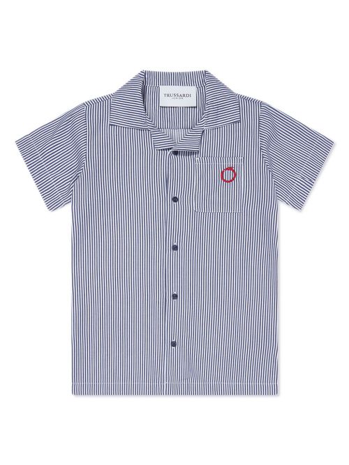 Logo-embroidery striped cotton shirt - Blue