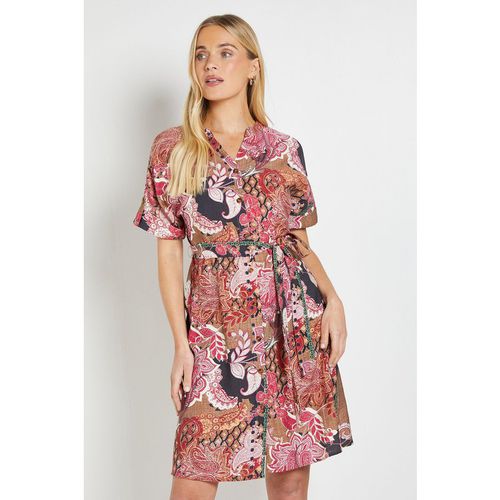 Wallis Womens Petite Paisley Roll Sleeve Shift Dress - Khaki Viscose