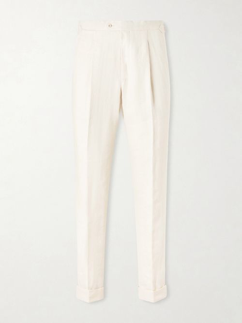 Amie Straight-Leg Wool, Silk and Linen-Blend Suit Trousers