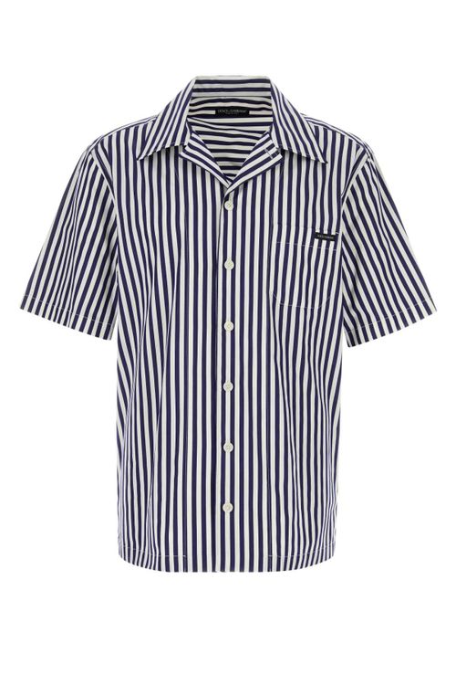 Striped Poplin Shirt — Navy