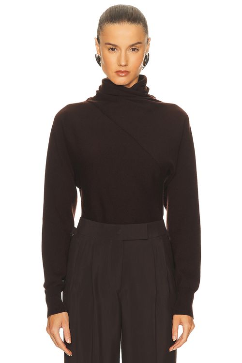 TOM FORD Cashmere Wrap Collar Sweater in Deep Brown - Brown.  XS also in L