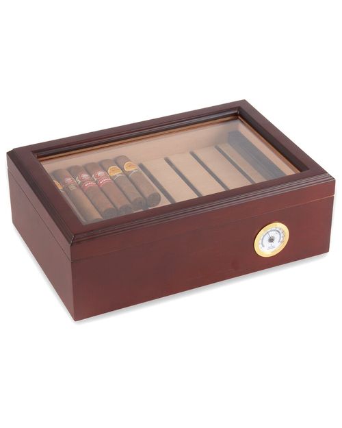 Havana Walnut 75-Cigar Humidor with Glass Viewing Top & Spanish Cedar Lining