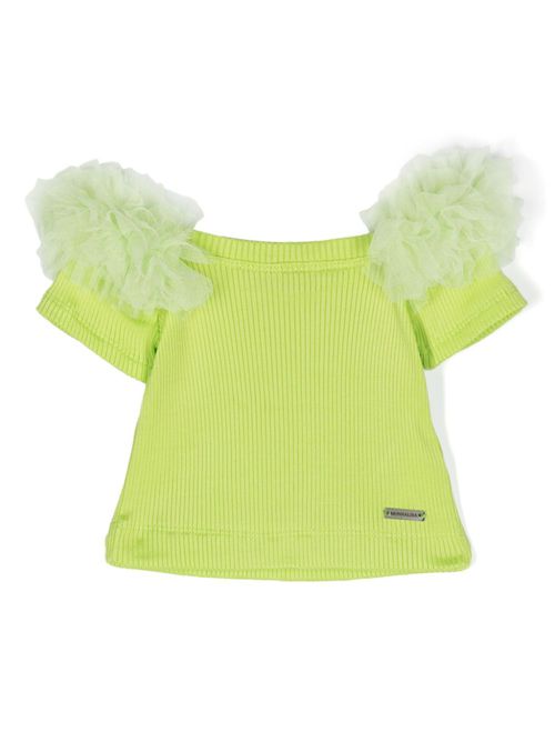 Tulle-trim ribbed top - Green