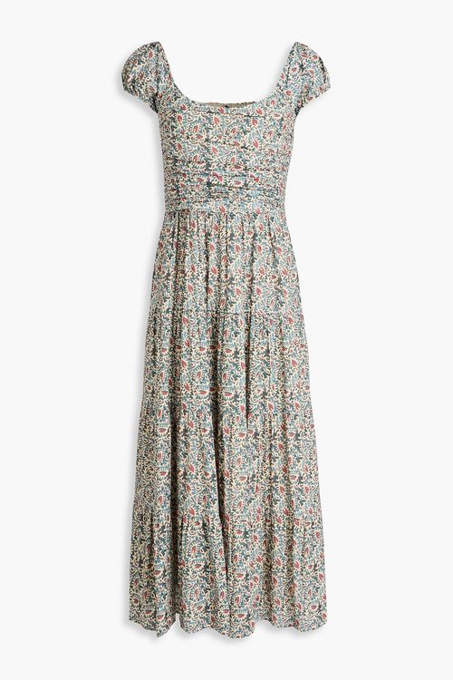 Tiered printed cotton-blend midi dress - Blue - US 4