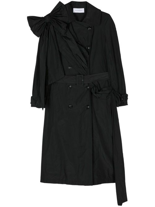 Bow-detail draped trench coat - Black