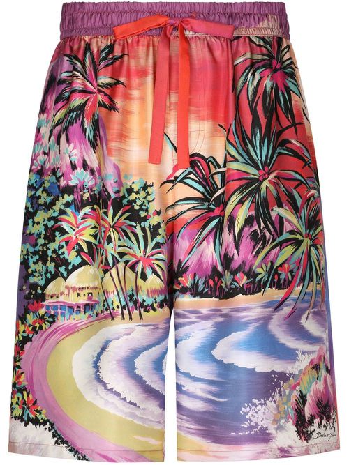 Island-print drawstring shorts - Red