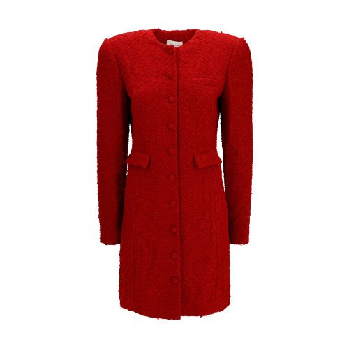 Textured Bouclé Coat — Red