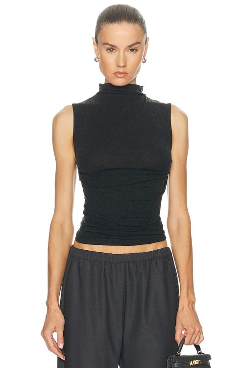 Enza Costa Cashmere Sleeveless Twist Top in Charcoal - Charcoal. XS also in L