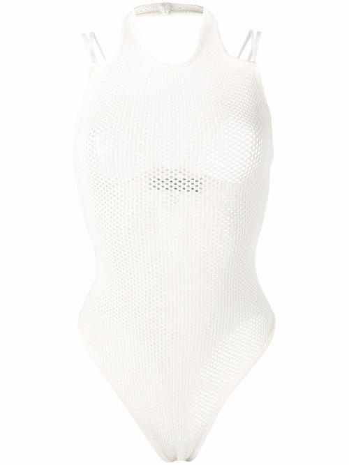 Mesh panelled swimsuit - White