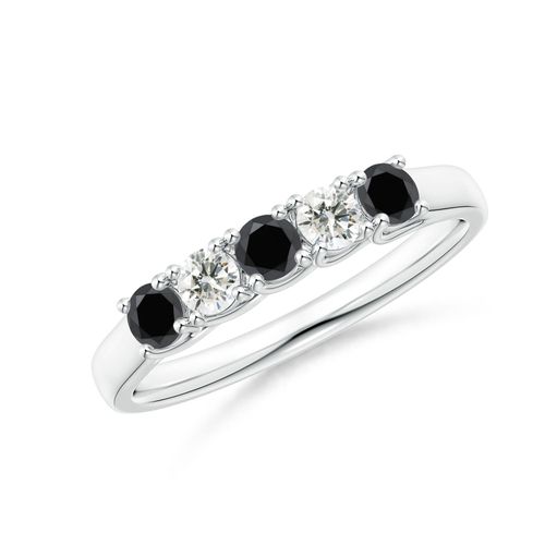 Angara 0.33 Carat Half Eternity Five Stone Enhanced Black and White Diamond Wedding Ring in Platinum