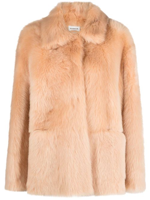 Pointed-collar sheepsking coat - Neutrals