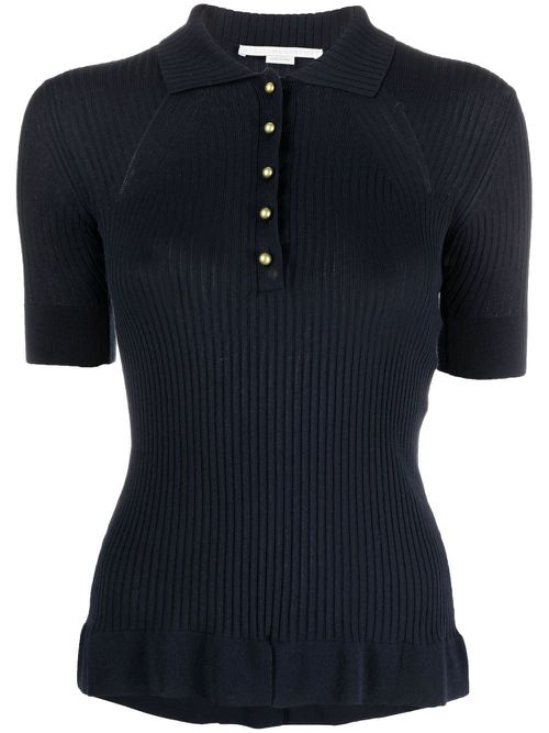 Ribbed-knit polo top - Blue