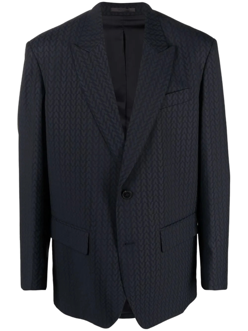 Monogram-Jacquard Wool-Mohair Blazer — Navy