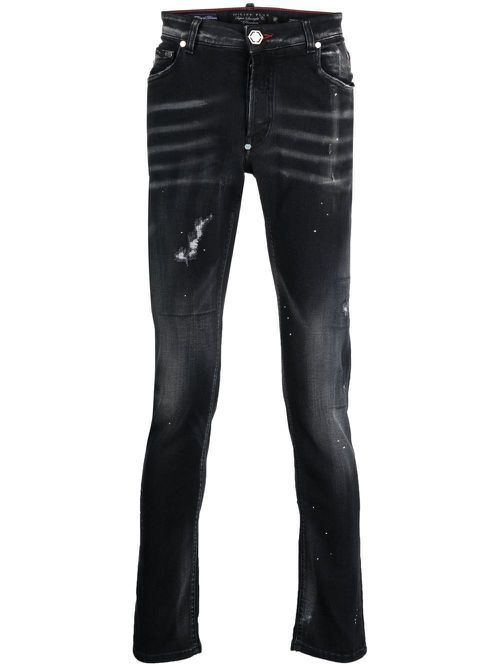Distressed skinny-cut jeans - Black