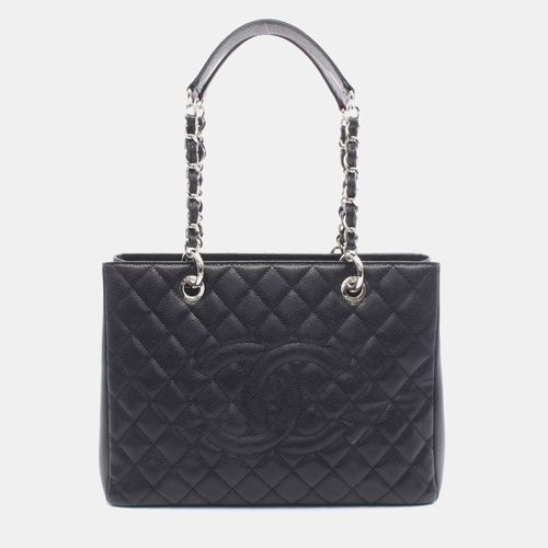 Chanel Matelasse Grand Shopping Gst Tote Bag In Grained Calfskin Leather Black
