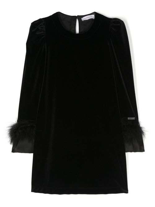 Feather-trim velvet dress - Black