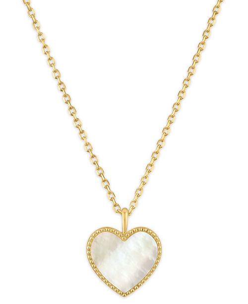 Imitation Pearl Heart Pendant Necklace in 14k Gold Over Sterling Silver - 14k Yellow Gold Over Sterling Silver
