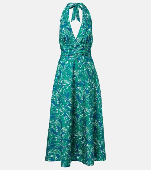 Printed halterneck cotton midi dress