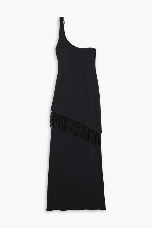 Saanj one-shoulder fringed cotton maxi dress - Black - S