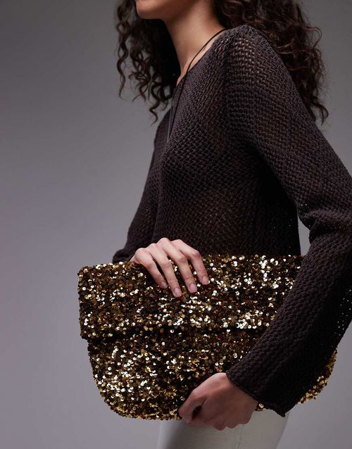 Georgia folded clutch grab sequin bag in gold