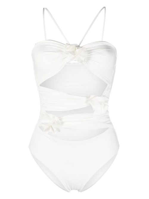Floral-detail sleeveless swimsuit - White