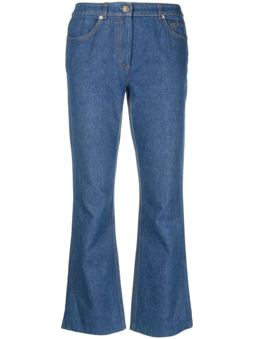 1990s crochet-pocket cropped jeans - Blue