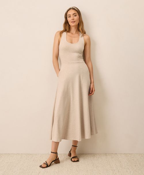Women's Flax Heather Fit & Flare Open Back Maxi Dre