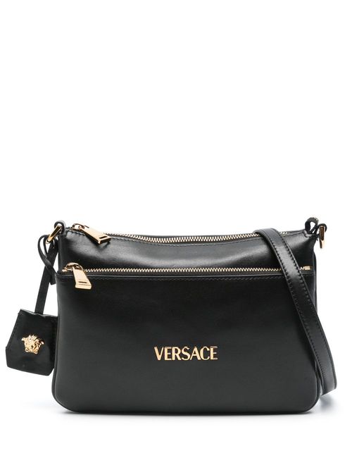 베르사체 남성 logo-lettering shoulder bag - Black 10183031A13171
