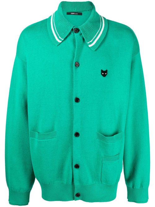 Logo-patch crew-neck cardigan - Green
