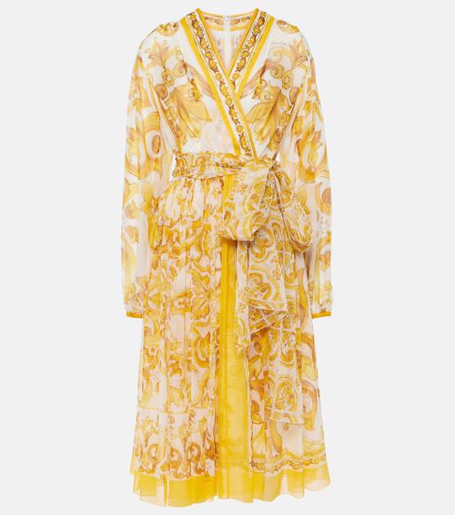 Majolica silk chiffon midi dress