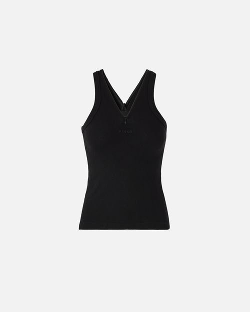 Rib-knit tank top with V-neck and logo - L